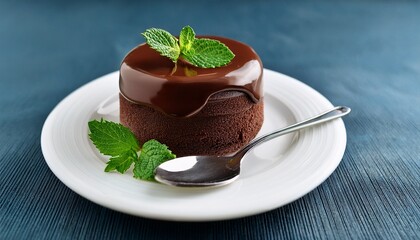 chocolate muffin with mint on a blue background 