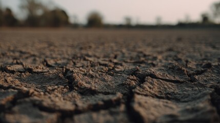 Barren field with deeply cracked earth, symbolizing permanent organ damage. ESG reports, sustainability campaigns, designed for sustainability communications and ESG reporting.