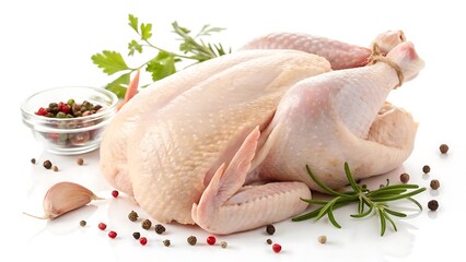 Raw Chicken with Herbs and Spices on White Background