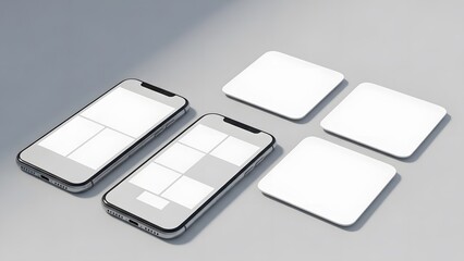 Flat Lay Smartphone Mockup with Grid Overlay for Social Media Post and UI Presentation