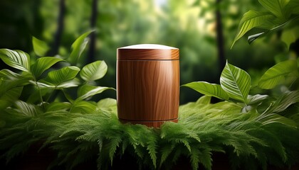 wooden pot on the leaves