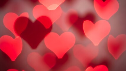 Floating red and pink hearts over soft dreamy gradient background