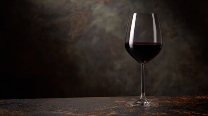 Elegant goblet filled with red wine, rich burgundy hue illuminated by directional light, enhancing the sophisticated ambiance. beverage menus, bar promotions, ideal for cafe and restaurant branding.
