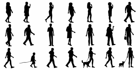 Fototapeta premium Silhouettes of people walking standing and interacting in various poses