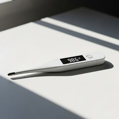 digital thermometer reading 98.6 on white surface