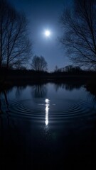 Moonlit Reflection on Calm Water Moonlight Night Tranquility. Concept featuring moonlight, reflection, water, night, tranquility.