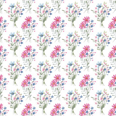 Fototapeta premium Seamless pattern with wildflowers, repeating paper, background.. Floral backdrop for textile, fabric, wallpaper. Hand drawn flowers.