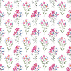 Fototapeta premium Seamless pattern with wildflowers, repeating paper, background.. Floral backdrop for textile, fabric, wallpaper. Hand drawn flowers.