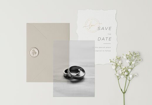 Elegant Wedding Invitation Set Mockup PSD