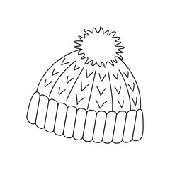 Knitted Winter Hat with Pom Pom Line Art Illustration for Coloring and Design