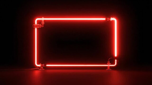 Glowing red neon rectangular frame on dark reflective surface, minimal design
