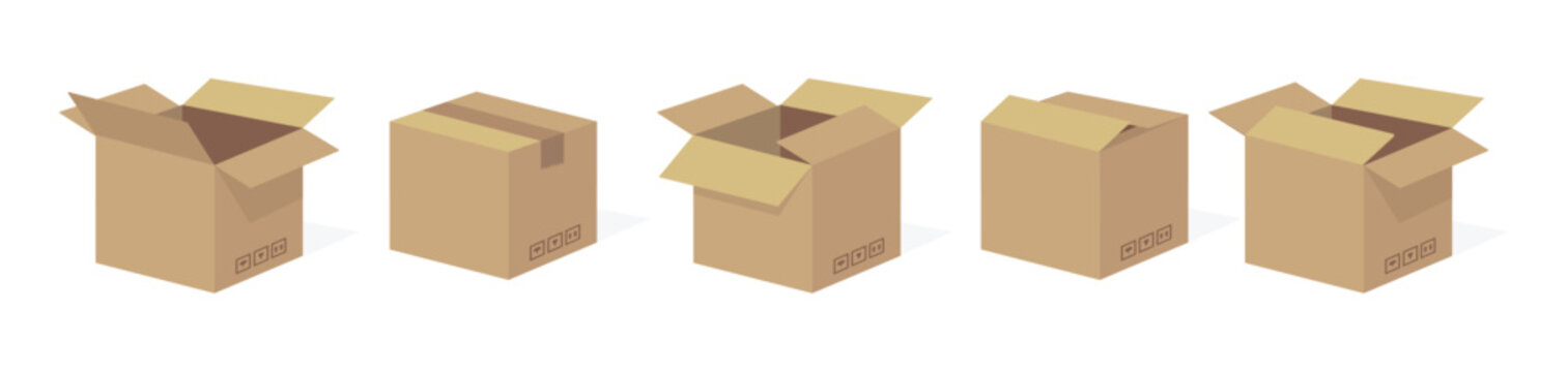 open and closed box carton shipping packaging with fragile
