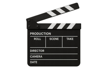 Clapperboard opening for movie production, film making, video shooting, cinema pre-production, entertainment industry