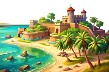 Fototapeta premium Ship Island Beach features clear Gulf waters, soft white sand, historic fort structures, and peaceful isolation creating a unique and lesser-known coastal escape