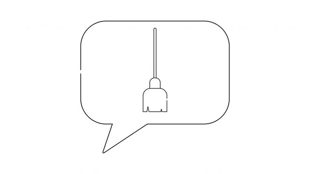 A speech bubble outlines a mop or broom with a rounded handle suggesting cleaning or maintenance
