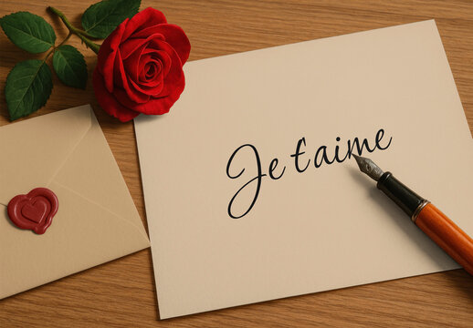 Romantic Note Mockup With Red Rose PSD