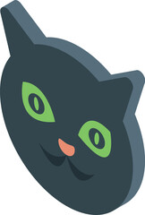 Fototapeta premium Illustration of a black cat face with green eyes and pink nose, presented in an isometric view, ideal for halloween projects