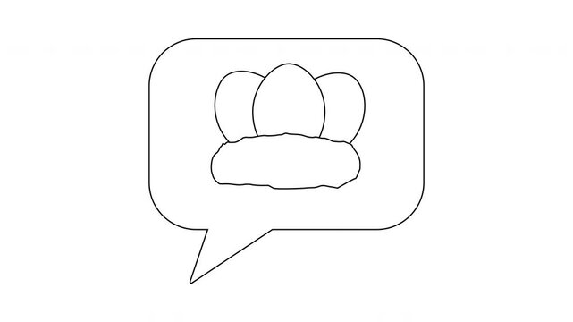 A line drawing shows three eggs in a nest within a speech bubble shape