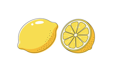 Whole Lemon and Sliced Lemon Half Vector Illustration
