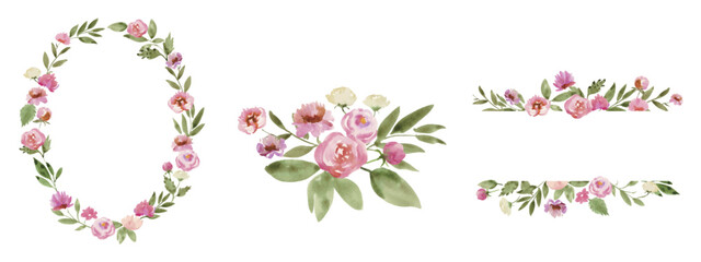 Elegant watercolor pink bouquet set.