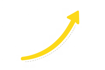 Yellow curved arrow symbolizing growth, progress, and success, pointing upward on a transparent background