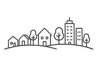 Naklejka premium Cityscape with houses and skyscrapers outline