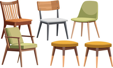 Modern and Vintage Chairs Set for Interior Furniture Design Illustration
