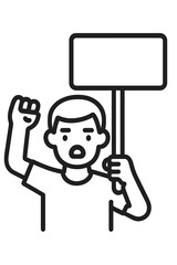 Obraz premium Protester holding a blank sign with raised fist