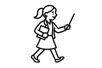 Cartoon woman with pointer and book walking