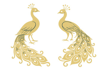 Fototapeta premium Two Golden Peacocks Facing Each Other with Glowing Effect