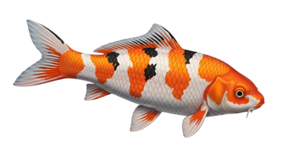 Vibrant orange and white koi fish swimming in dark waters