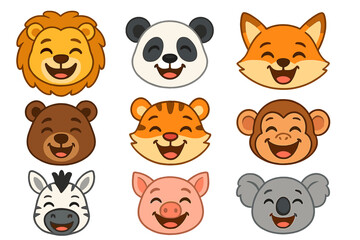 Fototapeta premium Collection of Happy Cartoon Animal Faces