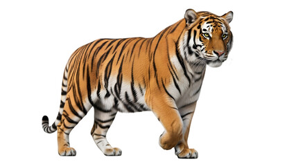 Obraz premium Majestic tiger standing against a black background