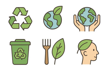 Eco-friendly icons representing environmental awareness and sustainability