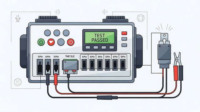 Electronic diagnostic tester showing a passed test result on its screen vector illustration.