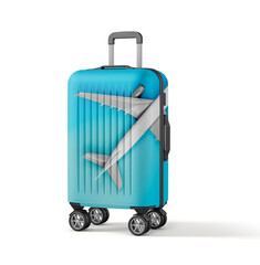 Travelling Themed Travel Suitcase on white background
