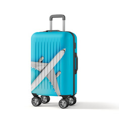 Travelling Themed Travel Suitcase on white background