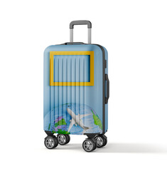 Travelling Themed Travel Suitcase on white background