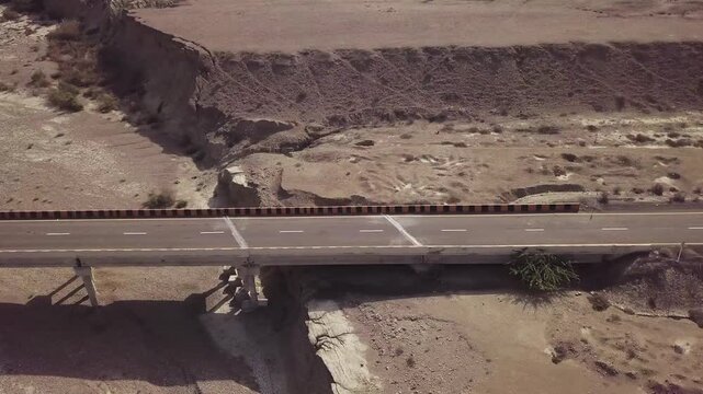 Drone Aerial View tracking shot of Coastal Bridge, Makran Coastal Highway, Balochistan, Pakistan