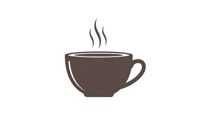 Fototapeta premium A simple brown coffee cup with steam rising, depicted in a minimalist illustration style against a clean white background.