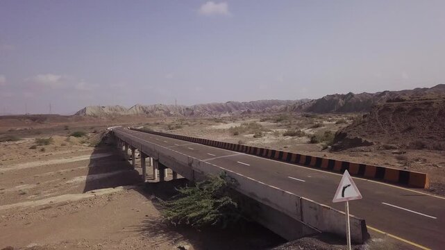 Aerial Drone Shot of Bridge on Makran Coastal Highway, Balochistan, Pakistan