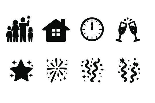 Family NYE Icons. Family NYE silhouettes. Filled icon set of family NYE silhouettes: silhouette family,