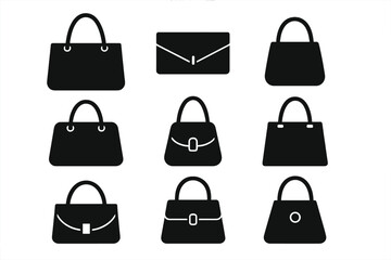 Black Handbag Icons on Grey Gradient Background