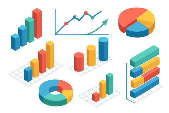 Isometric business data visualization charts