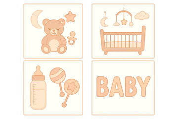 Cute Baby Items and Word BABY Illustration