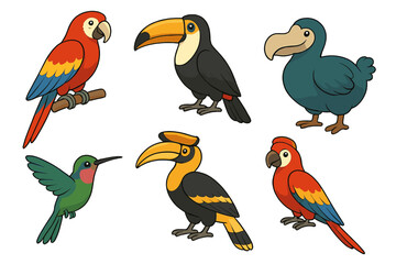 Obraz premium Collection of Tropical Birds and Dodo Bird