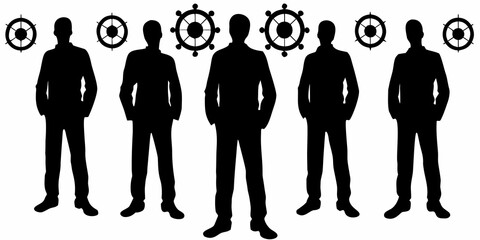 Fototapeta premium Silhouettes of men with target symbols above their heads a conceptual design