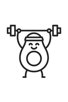 Cute Avocado Character Lifting Weights