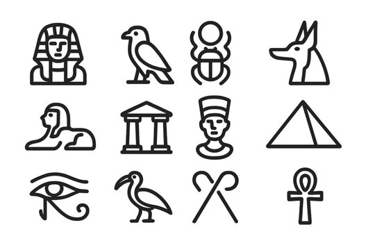 Egyptian Icons Set on Dark Gradient Background