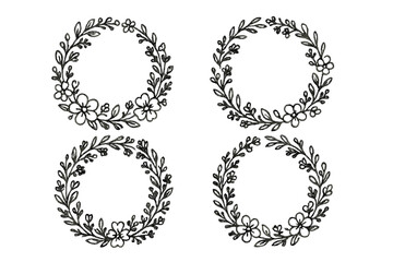 Obraz premium Four floral wreaths with dark background